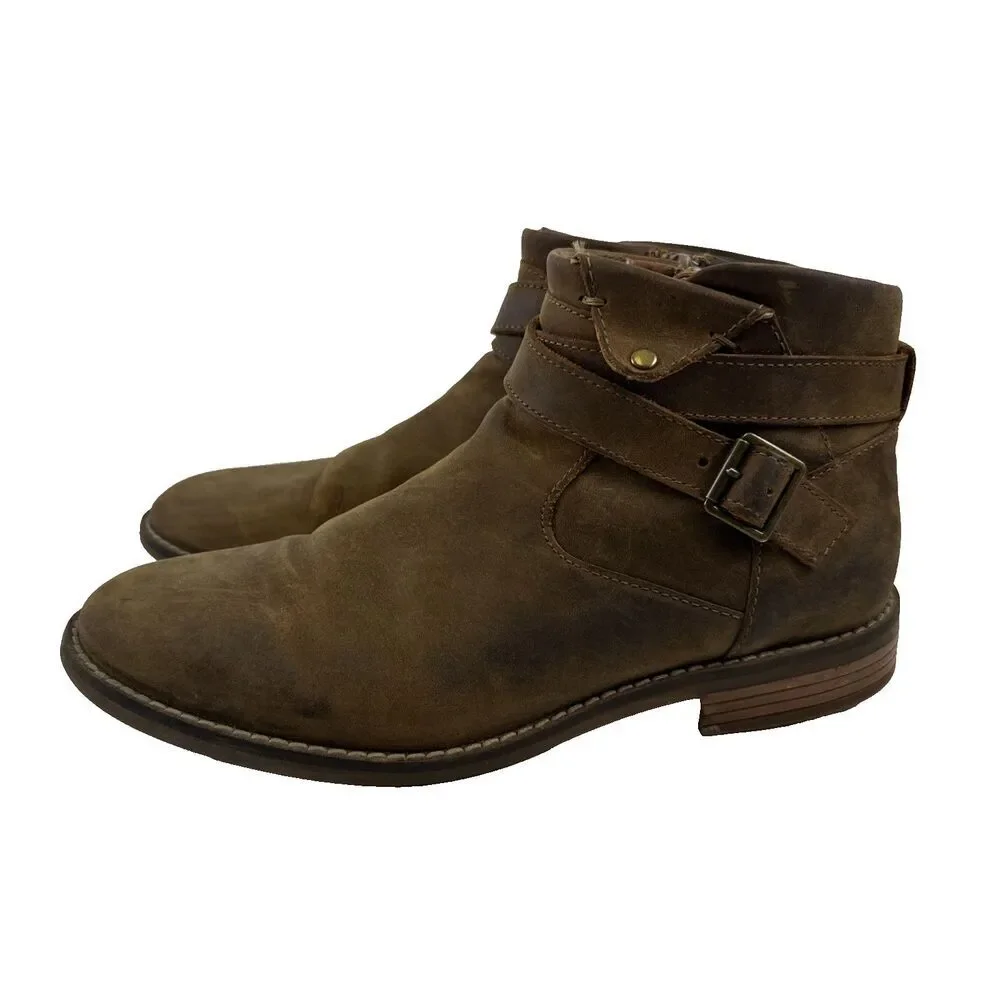 Clarks Camzin Dime Ankle Boot Bootie Brown Leather Side Zip Buckle Strap Women 7 - Picture 1 of 14